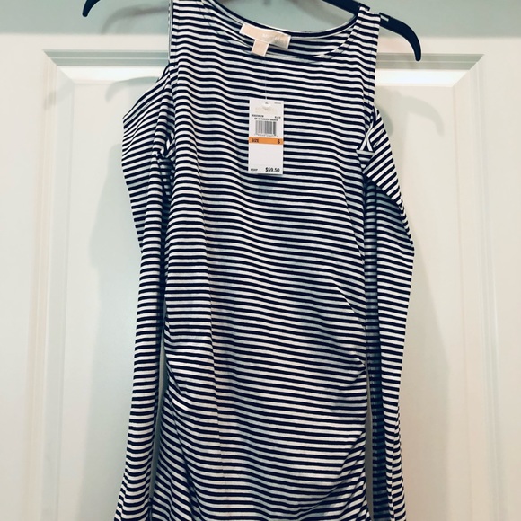 Michael Kors LS stripe tshirt with off shoulder detail. Black/White size-S  NWT - Picture 3 of 5